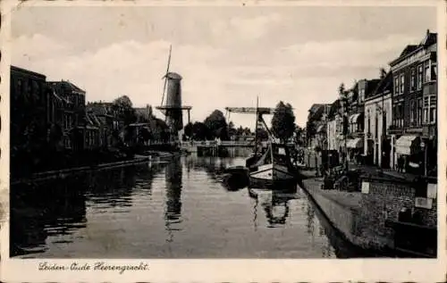 Ak Leiden Südholland Niederlande, Heerengracht, Molen