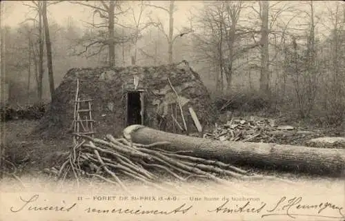 CPA Saint Prix Val d'Oise, une hutte de bucheron, foret