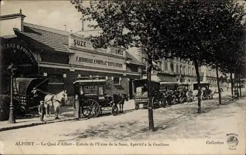 CPA Alfort Val de Marne, Le Quai Alfort, Usine de la Suze, Kutschen