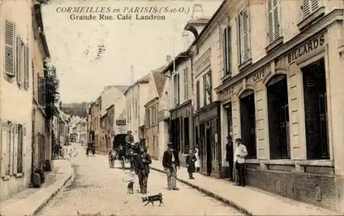 CPA Cormeilles dans Parisis Val d'Oise, Grande Rue, Café Landron