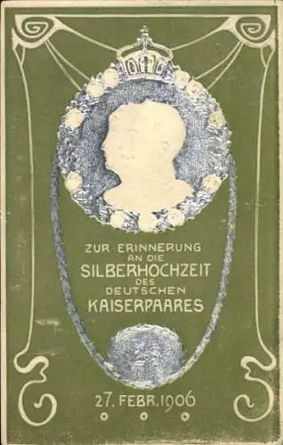 Präge Ak Kaiser Wilhelm II., Kaiserin Auguste, Silberhochzeit 1906