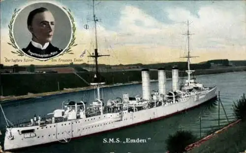 Ak Deutsches Kriegsschiff, SMS Emden, Kaiserliche Marine, Fregattenkapitän von Müller