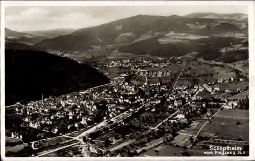 Ak Schopfheim im Kreis Lörrach Baden Württemberg, Fliegeraufnahme