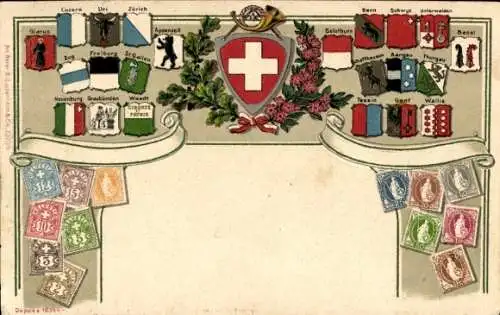 Briefmarken Wappen Ak Schweiz, Kantonalwappen