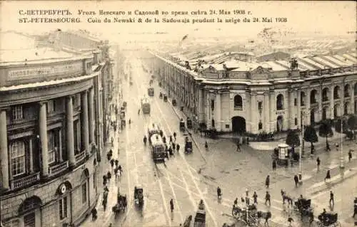 Ak Sankt Petersburg Russland, Newski Prospekt, Sadowaja-Straße, Schnee am 24. Mai 1908