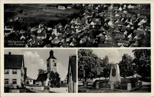 Ak Machtolsheim Laichingen in Württemberg, Fliegeraufnahme, Kriegerdenkmal, Kirche