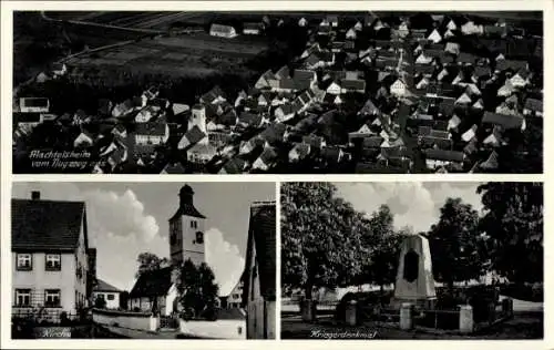 Ak Machtolsheim Laichingen in Württemberg, Fliegeraufnahme, Kirche, Kriegerdenkmal