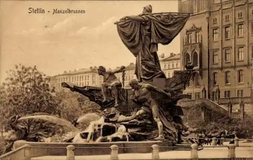 Ak Szczecin Stettin Pommern, Manzelbrunnen