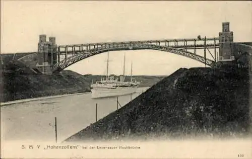 Ak Levensau in Schleswig-Holstein, S. M. Y,,Hohenzollern" bei der Levensauer Hochbrücke