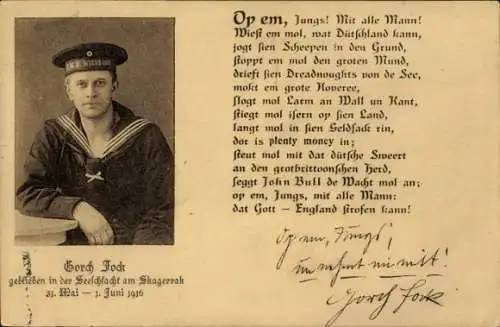 Ak Schriftsteller Johann Wilhelm Kinau, Gorch Fock geblieben in der Seeschlacht am Skagerrak