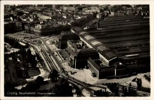 Ak Leipzig in Sachsen, Hauptbahnhof, Fliegeraufnahme