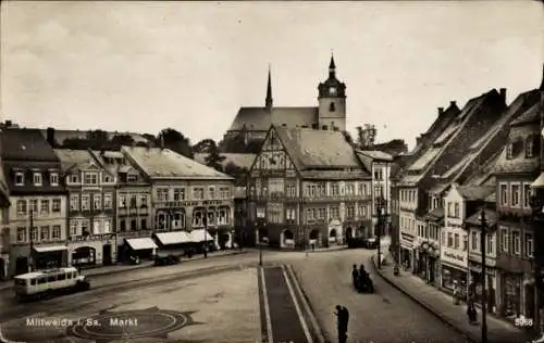 Ak Mittweida Sachsen, Markt, Geschäft Ferdinand Bester, Bruno Pester, Burgkeller, Drogerie Ernst Hoa