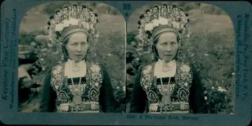 Stereo Foto Hardanger Norwegen, Braut in Tracht