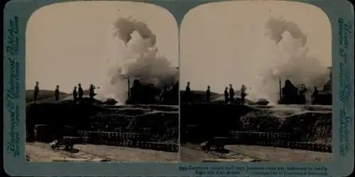 Stereo Foto Lüshunkou Port Arthur Dalian China, Russisch-Japanischer Krieg, japanische Geschütze