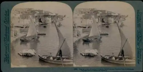 Stereo Foto Tiberias Israel, Teilansicht, Fischerboote