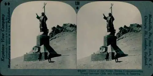 Stereo Foto Chile, Christus der Anden, Gedenkstatue für den Vertrag zwischen Chile und Argentinien