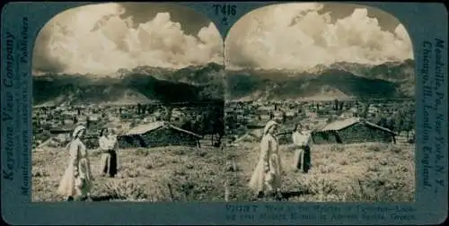 Stereo Foto Griechenland, Moderne Häuser im antiken Sparta, Taygetos