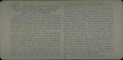 Stereo Foto Columbus Ohio, Flugzeug, Trans-Continenal Air Rail Service Pennsylvania - Santa Fe
