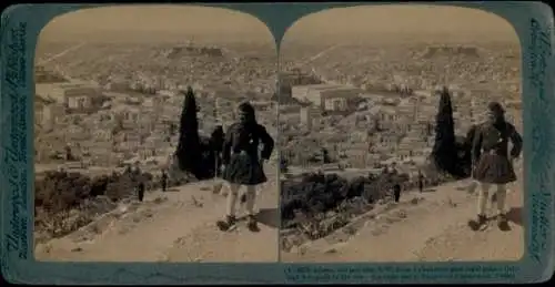 Stereo Foto Athen Griechenland, Panorama von Lykabettos, Soldat