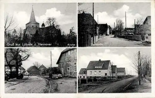 Ak Lühnde Algermissen in Niedersachsen, Kirche, Dorfstraße, Straßenpartien