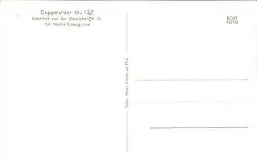 Ak Doppelsitzer Mü 13 E, Gestiftet von der Deutschen A.-G. für Nestle-Erzeugnisse, Reklame