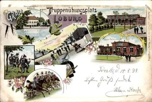 Litho Loburg Möckern in Sachsen Anhalt, Truppenübungsplatz, Kommandantur, Casino, Barackenlager