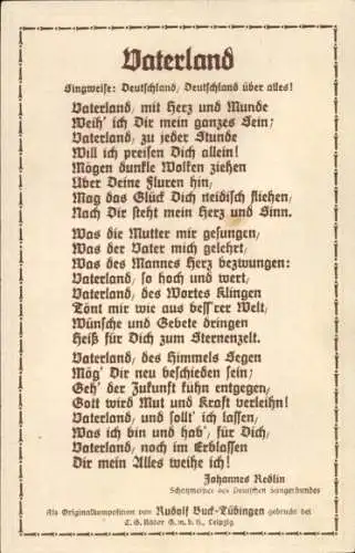 Ganzsachen Ak Gedicht Vaterland, Vaterland, mit Herz und Munde...