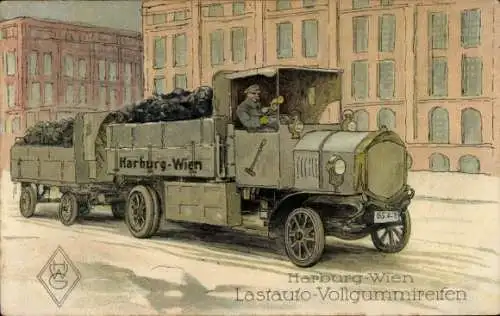 Ak Werbung, Harburg-Wien Lastauto-Vollgummiraufen