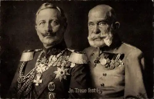 Ak Kaiser Franz Joseph I., Kaiser Wilhelm II., In Treue fest, Uniformen, Orden