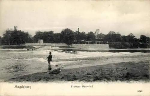 Ak Magdeburg, Krakauer Wasserfall, Angler