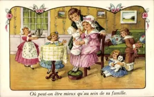 Künstler Ak Ou peut-on etre mieux qu'au sein de sa famille, Kinder, Puppen