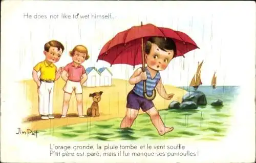 Künstler Ak Patt, Jim, Mon Dieu, He does not like to wet himself, L'orage gronde