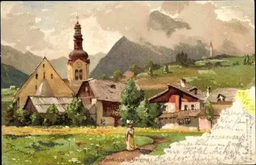 Künstler Litho Schmohl, P., Sterzing Südtirol Italien, Blick auf die Pfarrkirche