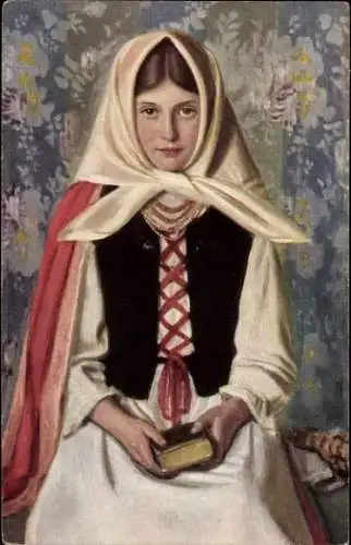 Künstler Ak Piekarski, Fl., Litauen, Landmädchen in Tracht, Portrait