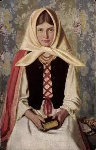 Künstler Ak Piekarski, Fl., Litauen, Landmädchen in Tracht, Portrait