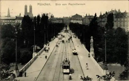 Ak München, Blick vom Maximilianeum, Straßenbahn