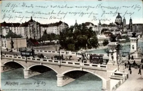 Ak München, Ludwigsbrücke, Straßenbahn