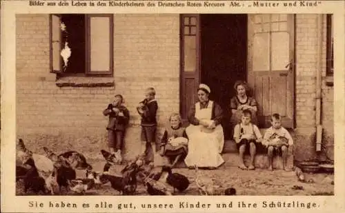 Ak Kinderheim des Deutschen Roten Kreuzes, Abteilung Mutter und Kind, Hühner