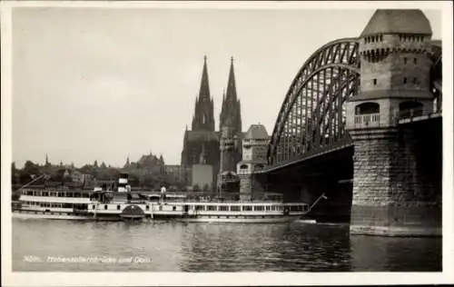 Ak Köln am Rhein, Hohenzollernbrücke, Dom, Dampfer Goethe