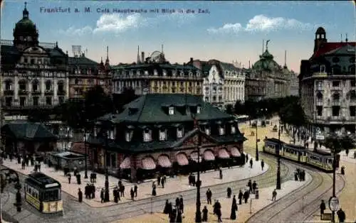 Ak Frankfurt am Main, Cafe Hauptwache, Zeil, Straßenbahn