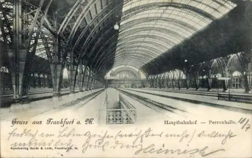 Ak Frankfurt am Main, Hauptbahnhof, Perronhalle