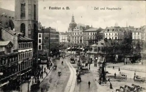 Ak Frankfurt am Main, Zeil, Hauptwache, Straßenbahn