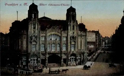 Ak Frankfurt am Main, Albert Schumann-Theater, Straßenbahn