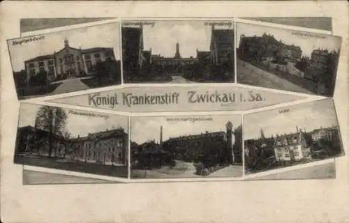 Ak Zwickau in Sachsen, Kgl. Krankenstift, Wirtschaftsgebäude, Villa, Frauenabteilung