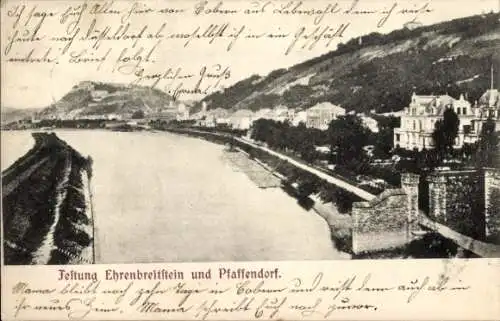 Ak Ehrenbreitstein Koblenz am Rhein, Gesamtansicht, Pfaffendorf