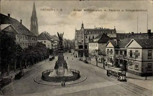 Ak Freiburg im Breisgau, Kaiser-Wilhelmsplatz, Kaserne, Kriegerdenkmal