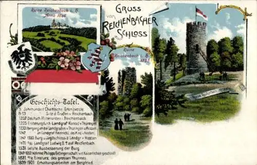 Ak Hessisch Lichtenau in Hessen, Ruine Reichenbach, Schloss, Wappen