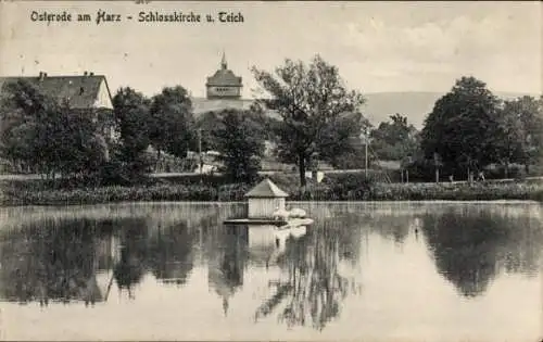 Ak Osterode am Harz, Schlosskirche, Teich