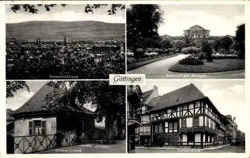 Ak Göttingen in Niedersachsen, Gesamtansicht, Bahnhof, Bismarckhaus, Junkershaus