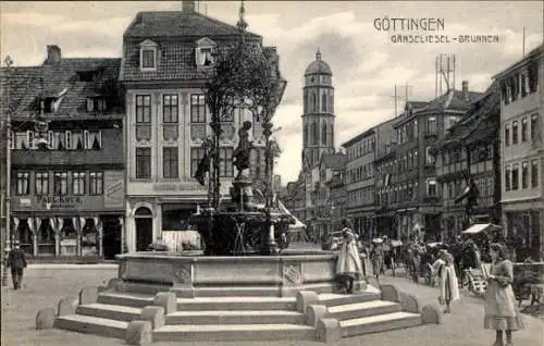 Ak Göttingen in Niedersachsen, Gänseliesel-Brunnen